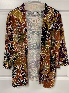 Christopher & Banks Floral Open-Front Cardigan - Rust, Olive, Plum, Black, Cream